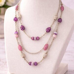 New York & Company Purple & Silver Multi-Strand Necklace – 16”